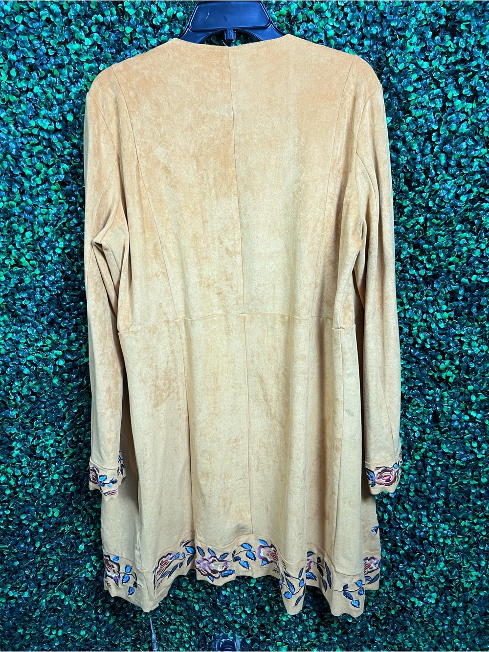 CURATIONS | Faux Suede Embroidered Open Front Jacket - Picture 7 of 9